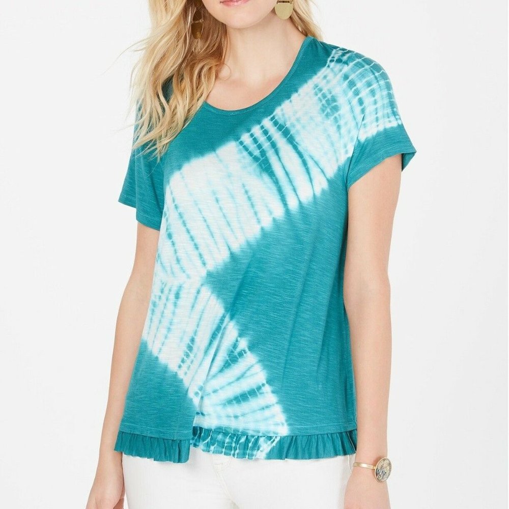 Style & Co S Teal Diagonal Dye TShirt Top NWT CQ79